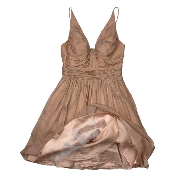 Aidan Mattox V-Neck Dress 4 Champagne Pink Mini Silk - Picture 12 of 12
